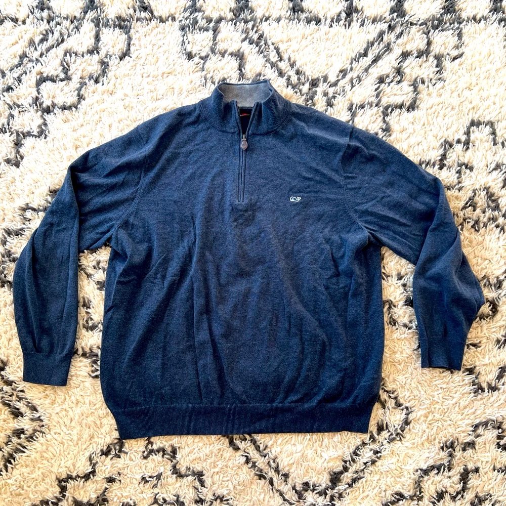 Vineyard Vines Quarter Zip Sweater Mens Size XL Navy Blue Gray Collar Cotton